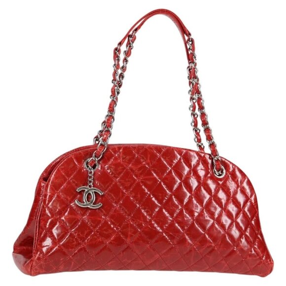 CHANEL Matelasse Chain Shoulder Bag Leather Red Silver - Picture 1 of 16